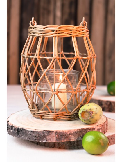 RATTAN LANTERN W/ GLASS DIA 19CM X 23/35CM