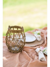 RATTAN LANTERN W/ GLASS DIA 19CM X 23/35CM
