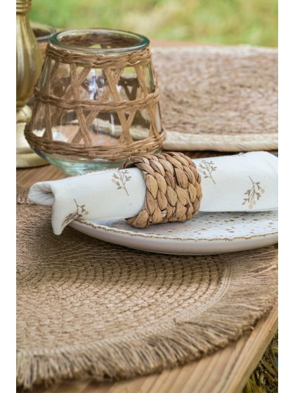 ROUND JUTE PLACEMAT FRINGE - 2 ASS DIA 38CM