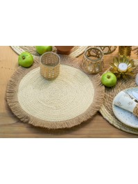 SET DE TABLE ROND JUTE FRANGE - 2 ASS DIA 38CM
