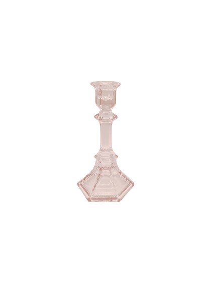 BOUGEOIR CHANDELIER VERRE ROSE D\'AMBRE 9.5CM X 9.5CM X 19.8CM
