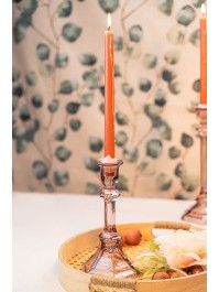 ROSE TAN GLASS TAPER CANDLEHOLDER 9.5CM X 9.5CM X 19.8CM