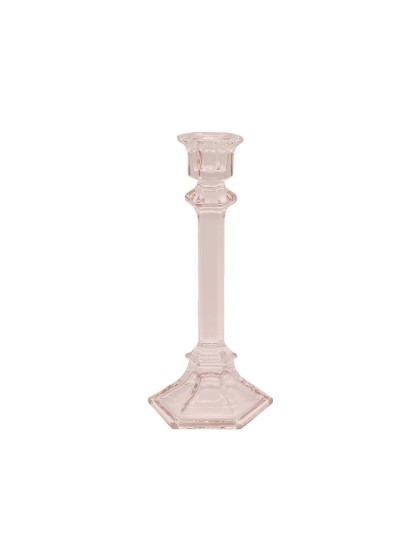 BOUGEOIR CHANDELIER VERRE ROSE D\'AMBRE 10.5CM X 10.5CM X 24.5CM