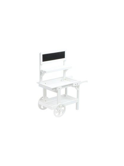 WHITE WOODEN TROLLEY 3 LEVELS W/ SLATE 69CM X 33CM X 86CM
