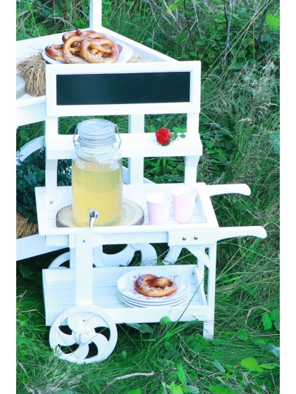 WHITE WOODEN TROLLEY 3 LEVELS W/ SLATE 69CM X 33CM X 86CM