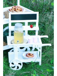 WHITE WOODEN TROLLEY 3 LEVELS W/ SLATE 69CM X 33CM X 86CM