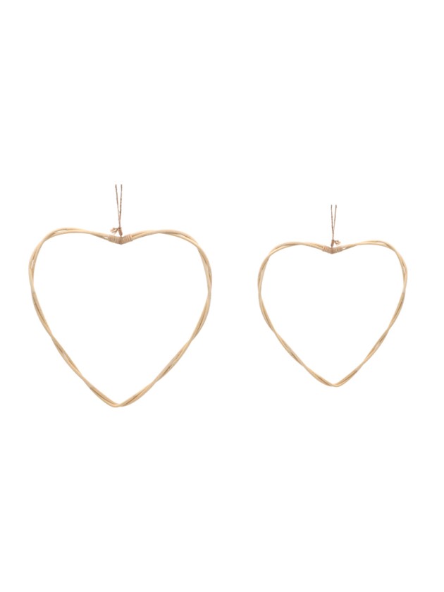 SET 2 RATTAN HEARTS TO HANG AROUND 38CM X 2.2CM X 41CM/33.5CM X 1.5CM X 37.5CM