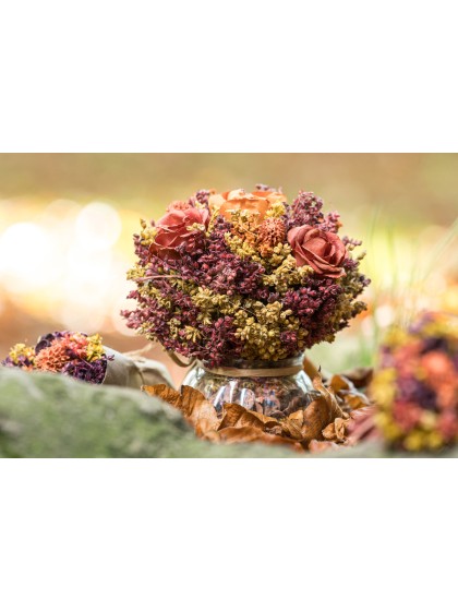 VASE AUTOMNAL TRANSPARENT AV ROSES DIA 12CM X 16CM