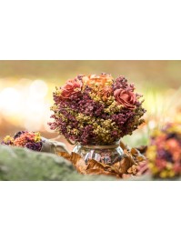 CLEAR AUTUMN VASE W/ ROSES DIA 12CM X 16CM