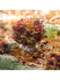 CLEAR AUTUMN VASE W/ ROSES DIA 12CM X 16CM