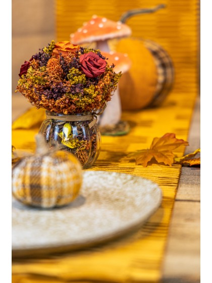 CLEAR AUTUMN VASE W/ ROSES DIA 12CM X 16CM