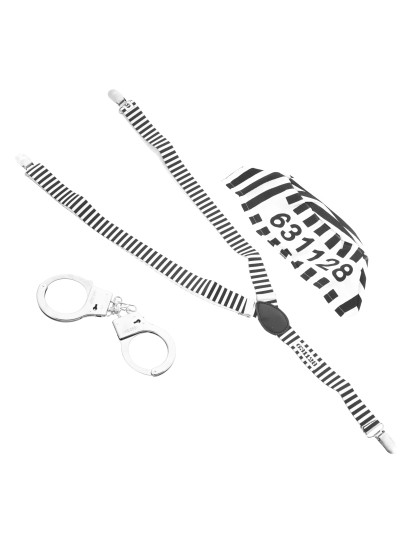 KIT PRISONNIER 3 PIECES BRETELLES CHAPEAU MENOTTES TU