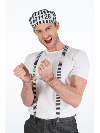 KIT PRISONNIER 3 PIECES BRETELLES CHAPEAU MENOTTES TU
