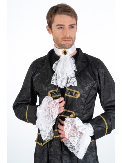 SET OF WHITE JABOT WITH GEM STONES AND CUFFS 