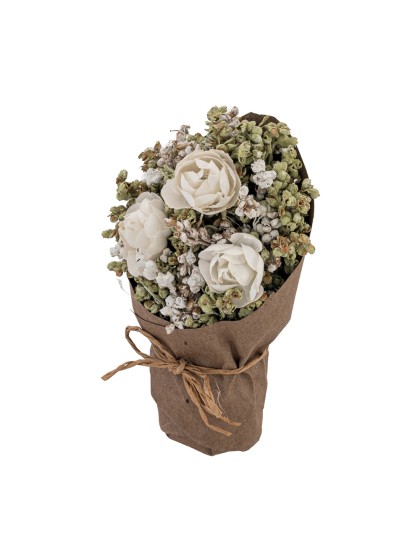 WHITE ROSES BOUQUET IN PAPER WRAP 7.5CM X 5.5CM X 13CM