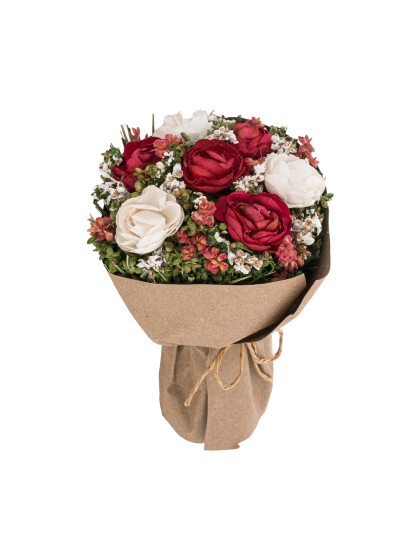 STANDING BOUQUET OF WHITE/RED ROSES IN KRAFT WRAP DIA 9CM X 14CM