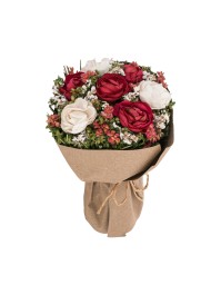 STANDING BOUQUET OF WHITE/RED ROSES IN KRAFT WRAP DIA 9CM X 14CM