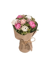 BOUQUET ROSES BLANC/ROSE PAPIER KRAFT DIA 9CM X 14CM