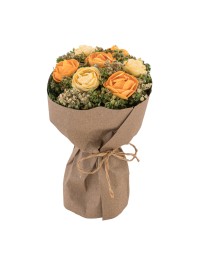 STANDING BOUQUET OF YELLOW/ORANGE ROSES IN KRAFT WRAP DIA 9CM X 14CM