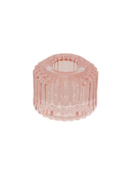 BOUGEOIR FLAMBEAU STRIE VERRE ROSE PASTEL DIA 5CM X 4CM