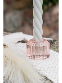 BOUGEOIR FLAMBEAU STRIE VERRE ROSE PASTEL DIA 5CM X 4CM