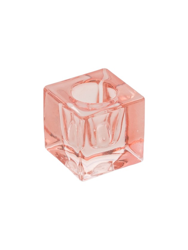 SMOOTH PASTEL PINK GLASS TAPER CANDLE HOLDER 4CM X 4CM X 4CM