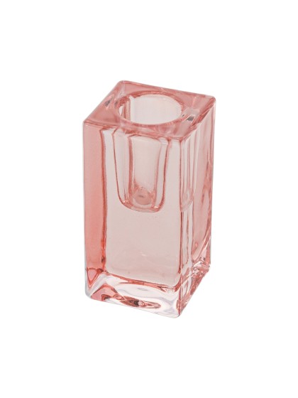 SMOOTH PASTEL PINK GLASS TAPER CANDLE HOLDER 4CM X 4CM X 8CM