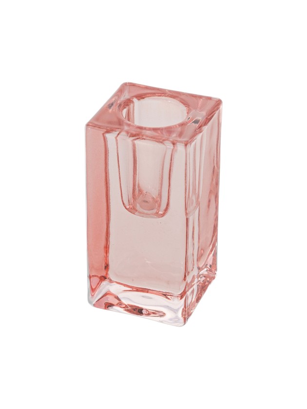 SMOOTH PASTEL PINK GLASS TAPER CANDLE HOLDER 4CM X 4CM X 8CM