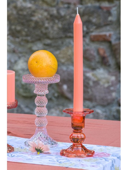 TANGERINE GLASS TAPER CANDLE HOLDER FLOWER SHAPE DIA 8CM X 10CM