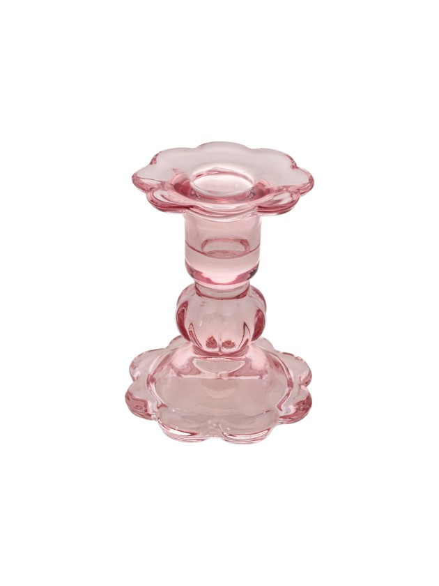 WATER PINK GLASS TAPER CANDLE HOLDER FLOWER SHAPE DIA 8CM X 10CM