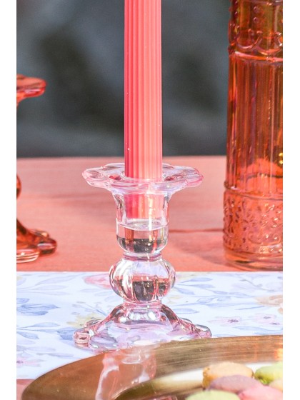 BOUGEOIR FLAMBEAU VERRE FLEUR ROSE WATER DIA 8CM X 10CM