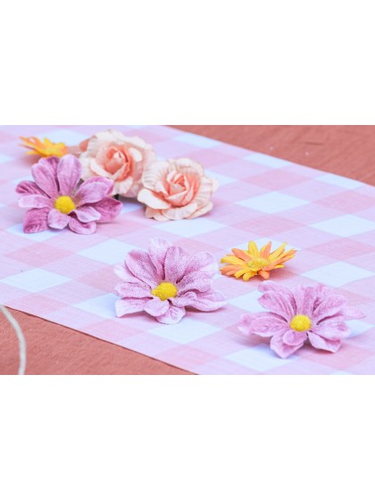 TABLE RUNNER CHIFFON WATER PINK GINGHAM 28CM X 3M