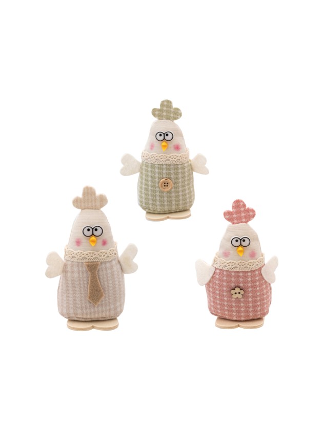 POULE GRANDS YEUX VICHY - 3 ASS 6CM X 4CM X 12CM