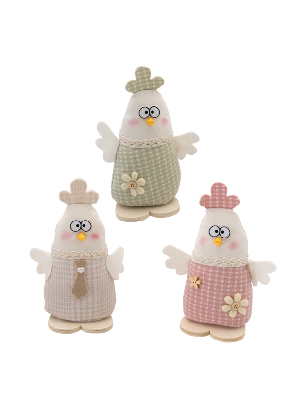 POULE GRANDS YEUX VICHY - 3 ASS 8CM X 6CM X 18CM