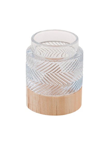 GRAFIK GLASS AND WOODEN CANDLE HOLDER DIA 7CM X 8.6CM