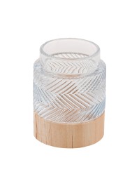 GRAFIK GLASS AND WOODEN CANDLE HOLDER DIA 7CM X 8.6CM