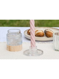 GRAFIK GLASS AND WOODEN CANDLE HOLDER DIA 7CM X 8.6CM