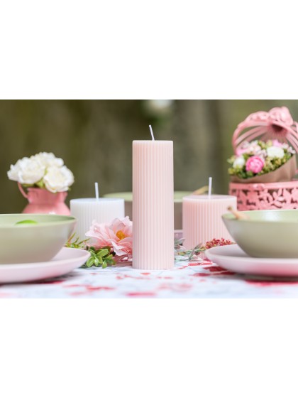 WATER PINK FLUTED PILLAR CANDLE DIA 5CM X 15CM