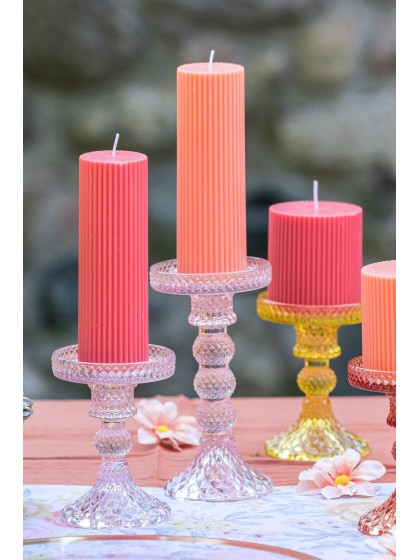 BOUGIE PILIER CANNELEE PINK LADY DIA 5CM X 15CM