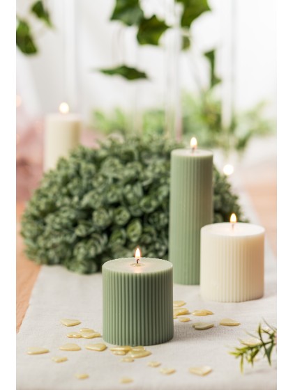 SAGE GREEN FLUTED PILLAR CANDLE DIA 7CM X 7.5CM