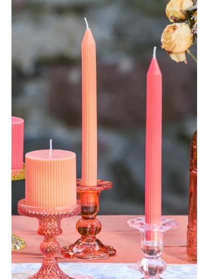 SET 2 TANGERINE FLUTED DINNER CANDLES DIA 2.2CM X 25CM