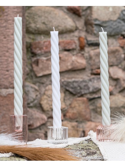 SET 2 WHITE SPIRAL TAPER CANDLES DIA 2.2CM X 26CM