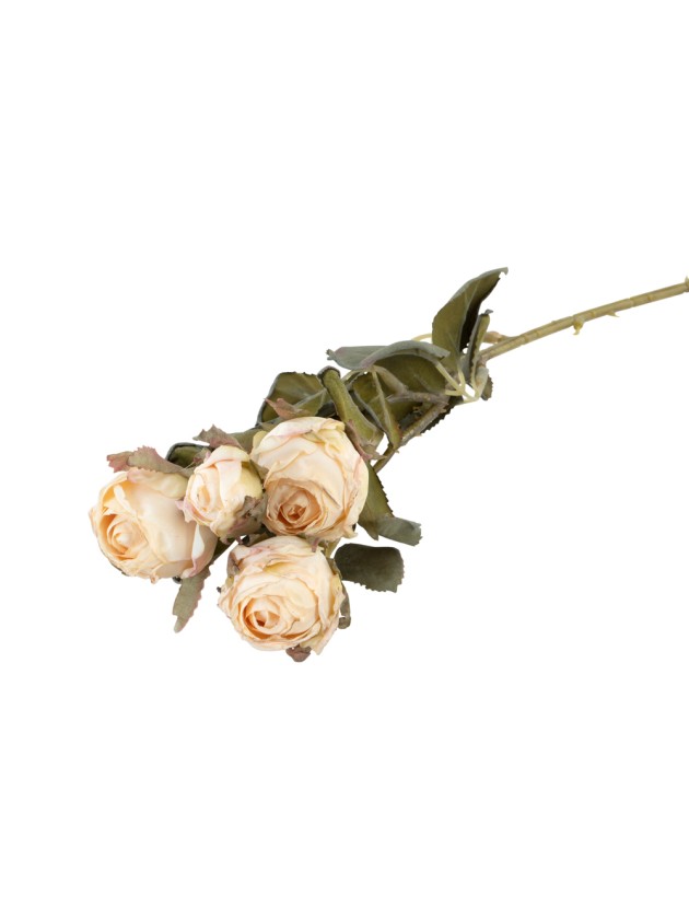 TIGE 5 ROSES IVOIRE EFFET REALISTE 43CM