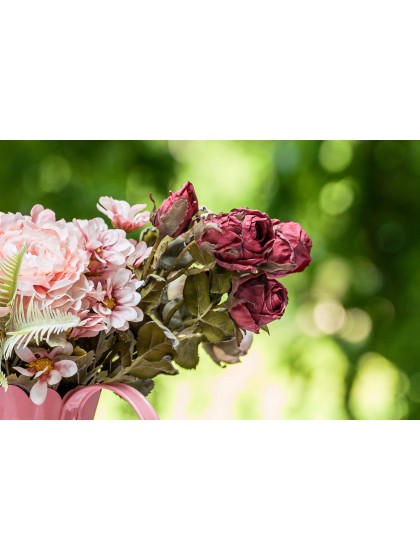 TIGE 5 ROSES ROUGES EFFET REALISTE 43CM