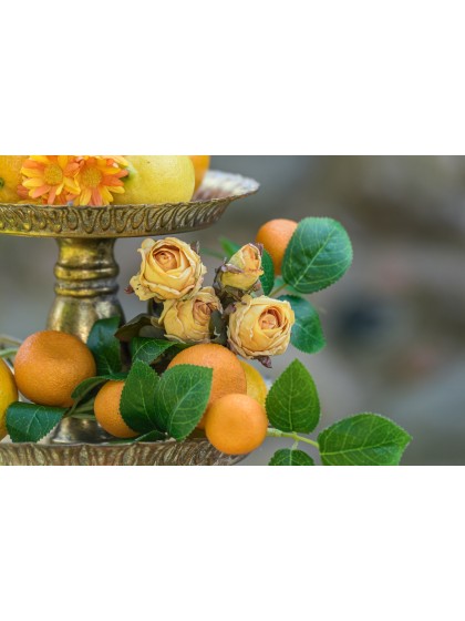 TIGE 5 ROSES JAUNES EFFET REALISTE 43CM