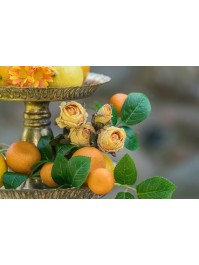 TIGE 5 ROSES JAUNES EFFET REALISTE 43CM