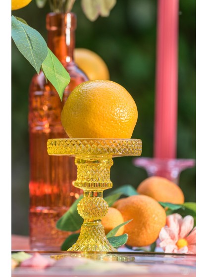 YELLOW GLASS CANDLEHOLDER MACARENA SMALL SIZE DIA 8.8CM X 11.8CM