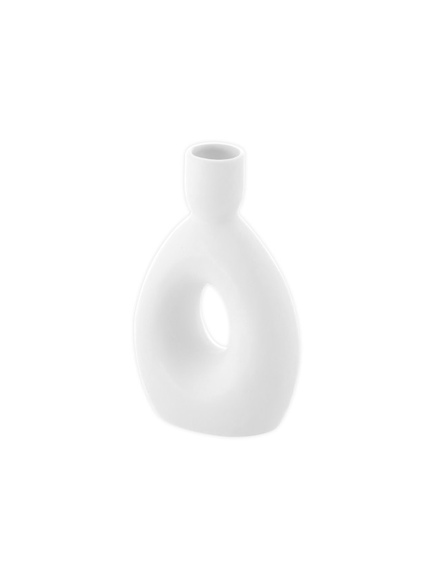 ROUND WHITE CERAMIC TAPER CANDLEHOLDER 8.7CM X 4.3CM X 14CM