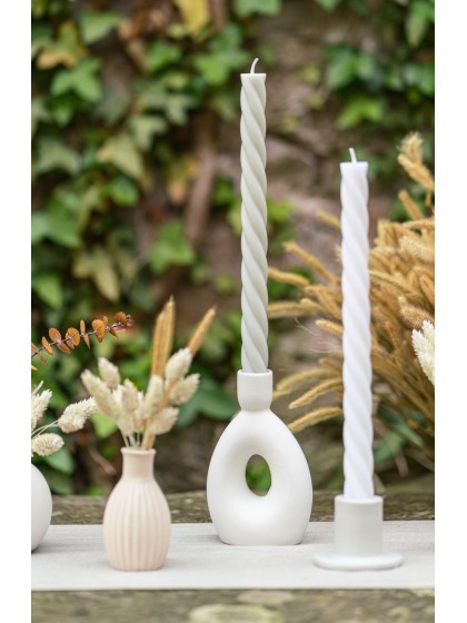 ROUND WHITE CERAMIC TAPER CANDLEHOLDER 8.7CM X 4.3CM X 14CM