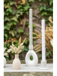 ROUND WHITE CERAMIC TAPER CANDLEHOLDER 8.7CM X 4.3CM X 14CM